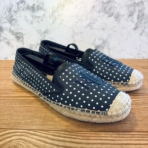 Lauren Ralph Lauren Destini Espadrille Flats Navy Blue White Polkadot Size 7.5
